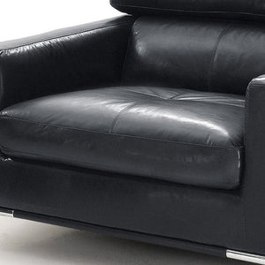 Homeroots 39" Black Genuine Leather And Silver Solid Color Lounge Chair   482833
