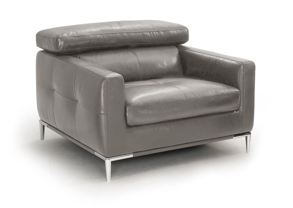 Homeroots 39" Grey Genuine Leather And Silver Solid Color Lounge Chair   482834