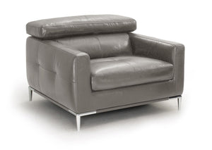 Homeroots 39" Grey Genuine Leather And Silver Solid Color Lounge Chair   482834