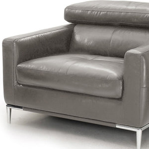 Homeroots 39" Grey Genuine Leather And Silver Solid Color Lounge Chair   482834