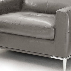 Homeroots 39" Grey Genuine Leather And Silver Solid Color Lounge Chair   482834