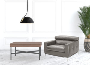 Homeroots 39" Grey Genuine Leather And Silver Solid Color Lounge Chair   482834