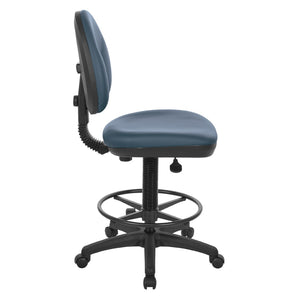 OSP Home Furnishings Sculptured Ergonomic Drafting Chair with Lumbar Support Padded Seat and Adjustable Footring Blue DC550-R105