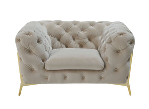 Homeroots 50" Beige Tufted Velvet And Gold Solid Color Lounge Chair   482835
