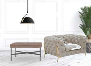 Homeroots 50" Beige Tufted Velvet And Gold Solid Color Lounge Chair   482835