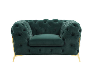 Homeroots 50" Green And Gold Velvet Tufted Club Chair   482836