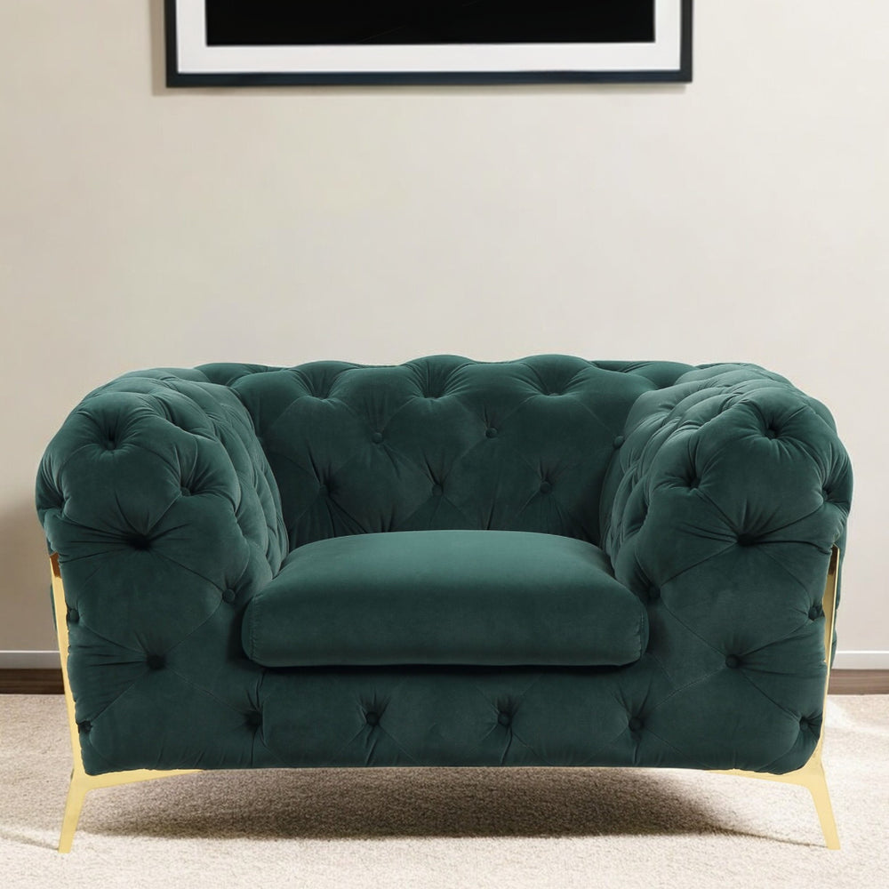 Homeroots 50" Green And Gold Velvet Tufted Club Chair   482836