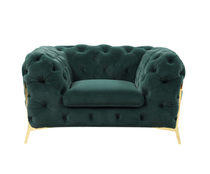 Homeroots 50" Green And Gold Velvet Tufted Club Chair   482836