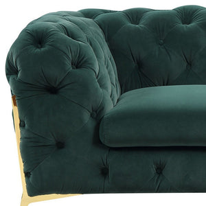 Homeroots 50" Green And Gold Velvet Tufted Club Chair   482836