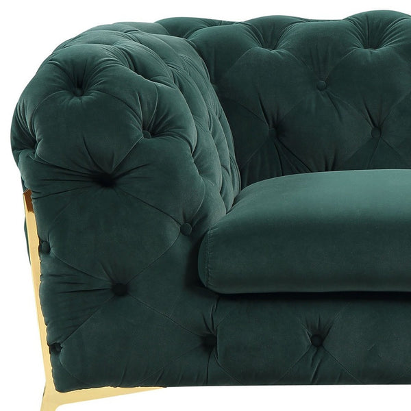 Homeroots 50" Green And Gold Velvet Tufted Club Chair   482836