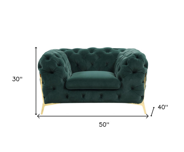 Homeroots 50" Green And Gold Velvet Tufted Club Chair   482836