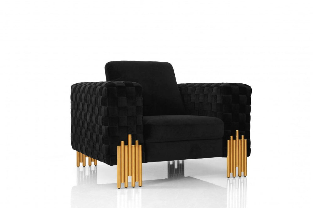 Homeroots 45" Black Velvet And Gold Art Deco Lounge Chair   482838