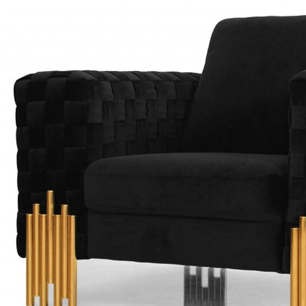 Homeroots 45" Black Velvet And Gold Art Deco Lounge Chair   482838