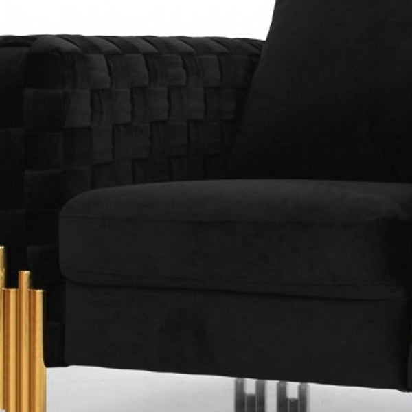 Homeroots 45" Black Velvet And Gold Art Deco Lounge Chair   482838