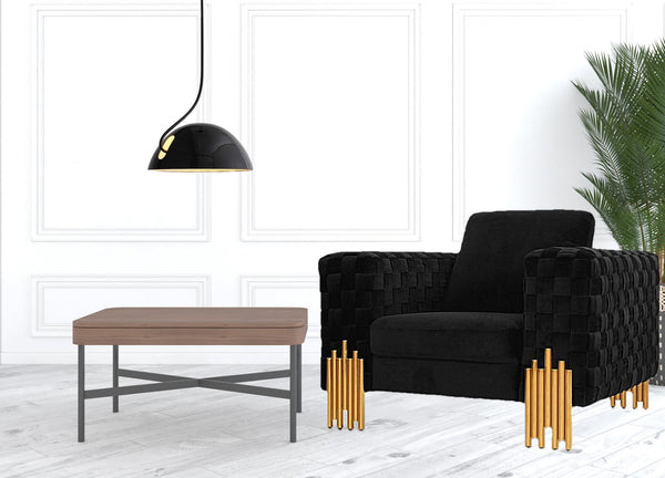 Homeroots 45" Black Velvet And Gold Art Deco Lounge Chair   482838