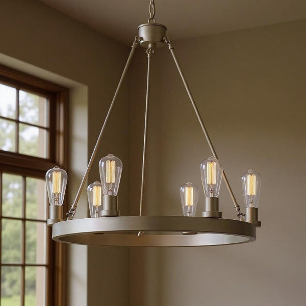Candle Style Six Light Dimmable Metal Chandelier for Elegant Dining and Living Spaces