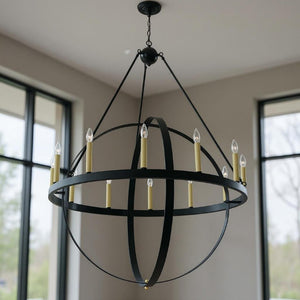 Black Gold Dimmable Twelve Arm Metal Chandelier for Elegant Dining or Foyer Spaces