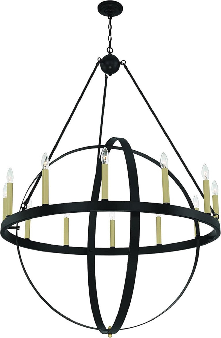 HomeRoots Black Gold Dimmable Twelve Arm Metal Chandelier for Elegant Dining or Foyer Spaces 482843