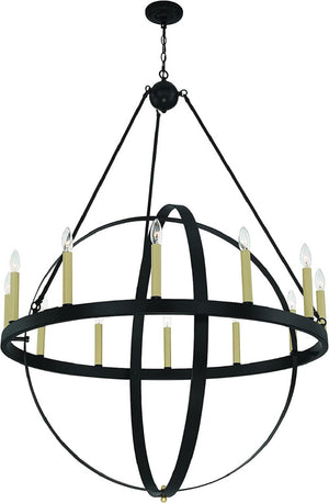 HomeRoots Black Gold Dimmable Twelve Arm Metal Chandelier for Elegant Dining or Foyer Spaces 482843