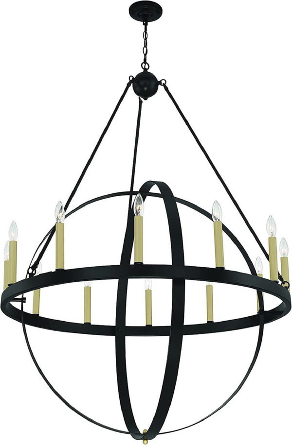 HomeRoots Black Gold Dimmable Twelve Arm Metal Chandelier for Elegant Dining or Foyer Spaces 482843