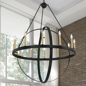 Black Gold Dimmable Twelve Arm Metal Chandelier for Elegant Dining or Foyer Spaces