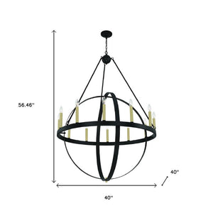 Black Gold Dimmable Twelve Arm Metal Chandelier for Elegant Dining or Foyer Spaces