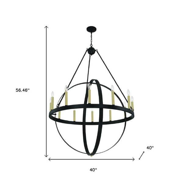 Black Gold Dimmable Twelve Arm Metal Chandelier for Elegant Dining or Foyer Spaces