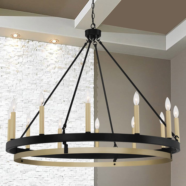 HomeRoots Black Dimmable 12 Light Metal Chandelier Elegant Ceiling Fixture for Dining Rooms 482844