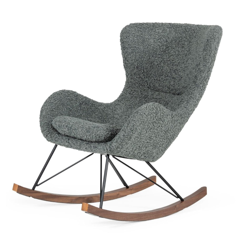 HomeRoots 30" Cozy Gray and Brown Faux Fur Rocking Chair with Metal Frame for Stylish Modern Living Spaces 482853