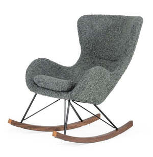 HomeRoots 30" Cozy Gray and Brown Faux Fur Rocking Chair with Metal Frame for Stylish Modern Living Spaces 482853
