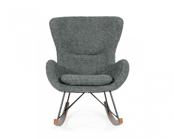 HomeRoots 30" Cozy Gray and Brown Faux Fur Rocking Chair with Metal Frame for Stylish Modern Living Spaces 482853