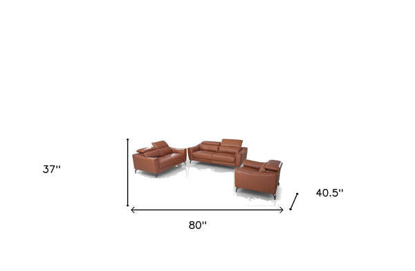 Homeroots Three Piece Brick Red Genuine Leather Six Person Seating Set   482856