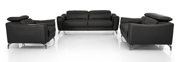 Homeroots Three Piece Black Genuine Leather Six Person Seating Set   482857