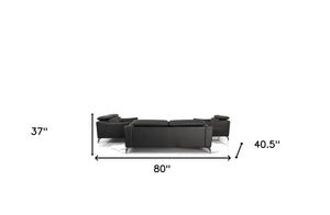Homeroots Three Piece Black Genuine Leather Six Person Seating Set   482857