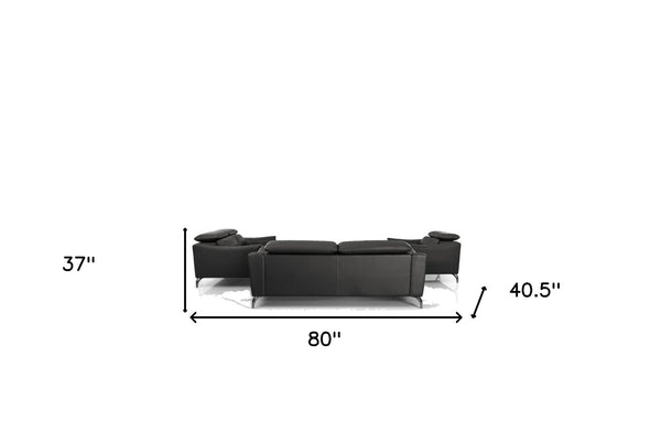 Homeroots Three Piece Black Genuine Leather Six Person Seating Set   482857