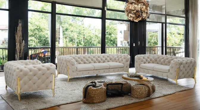 Homeroots Three Piece Beige Velvet Six Person Seating Set   482858