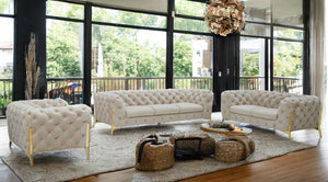 Homeroots Three Piece Beige Velvet Six Person Seating Set   482858