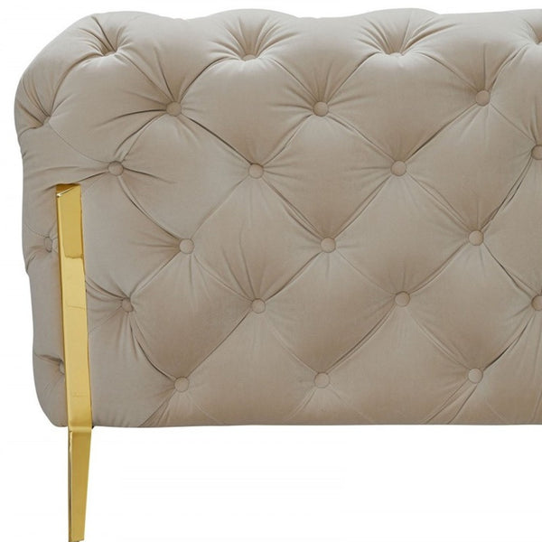 Homeroots Three Piece Beige Velvet Six Person Seating Set   482858