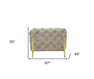 Homeroots Three Piece Beige Velvet Six Person Seating Set   482858