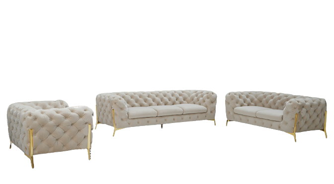 Homeroots Three Piece Beige Velvet Six Person Seating Set   482858