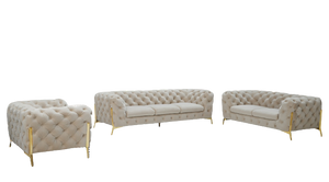 Homeroots Three Piece Beige Velvet Six Person Seating Set   482858