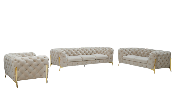 Homeroots Three Piece Beige Velvet Six Person Seating Set   482858