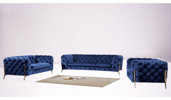 Homeroots Three Piece Blue Velvet Six Person Seating Set   482860