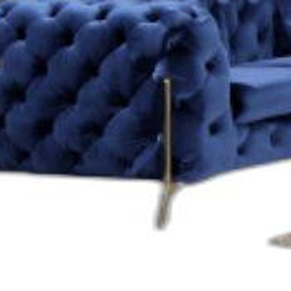 Homeroots Three Piece Blue Velvet Six Person Seating Set   482860