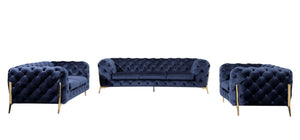 Homeroots Three Piece Blue Velvet Six Person Seating Set   482860