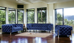Homeroots Three Piece Blue Velvet Six Person Seating Set   482860