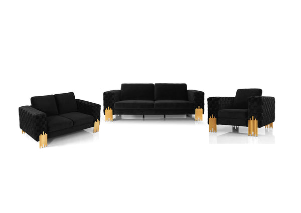 Homeroots Three Piece Black Velvet Six Person Seating Set   482861