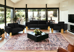 Homeroots Three Piece Black Velvet Six Person Seating Set   482861