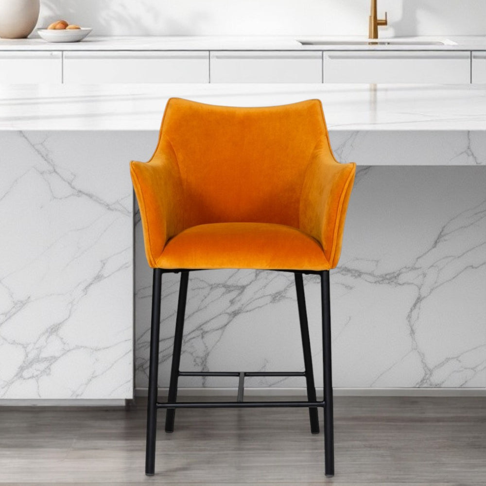 Homeroots 26" Yellow And Black Iron Low Back Counter Height Bar Chair   482863