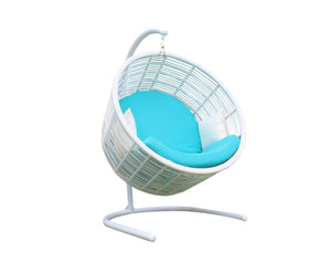 Homeroots 49" White Metal Indoor Outdoor Swing Chair With Aqua Cushion  Rattan,Aluminium,Fabric 482866